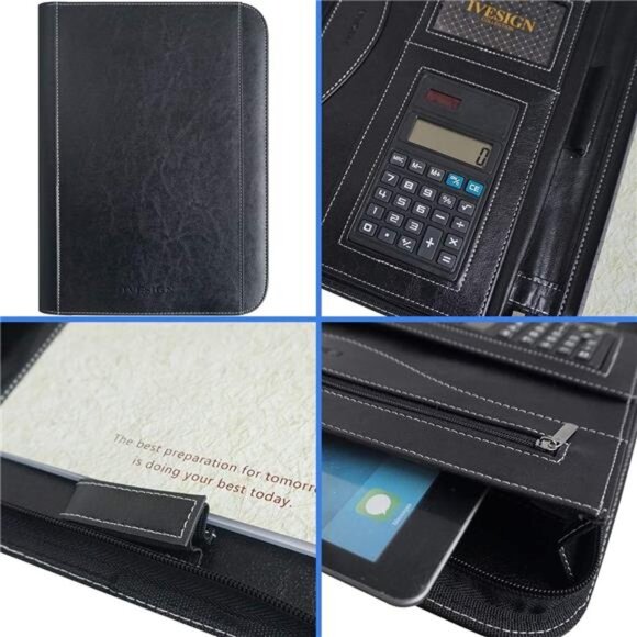 Portfolio Organizer folder Faux Leather Business Padfolio with Calculator - Picture 5 of 7